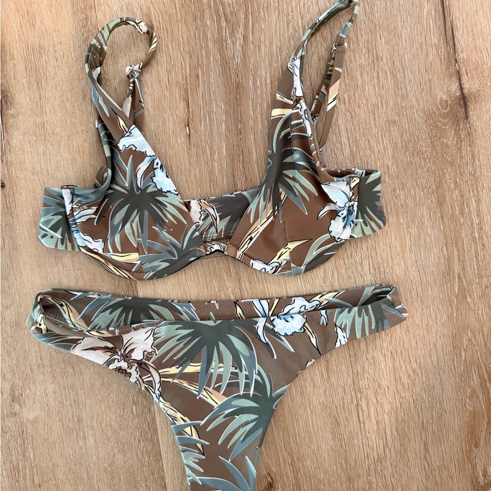 Mikoh Tropical Print Bikini in Brown and Green